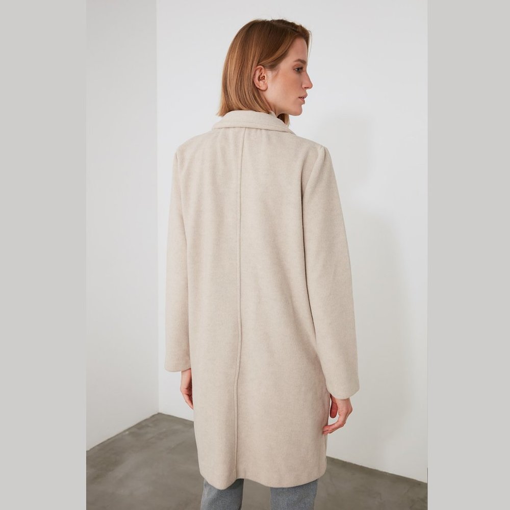 NWT Shawl 100% Cotton Collar Begie Pea Coat Small - Picture 3 of 7